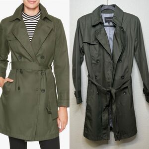 Banana Republic Trench Coat Womens Medium Buttons Belted Army Green Lightweight